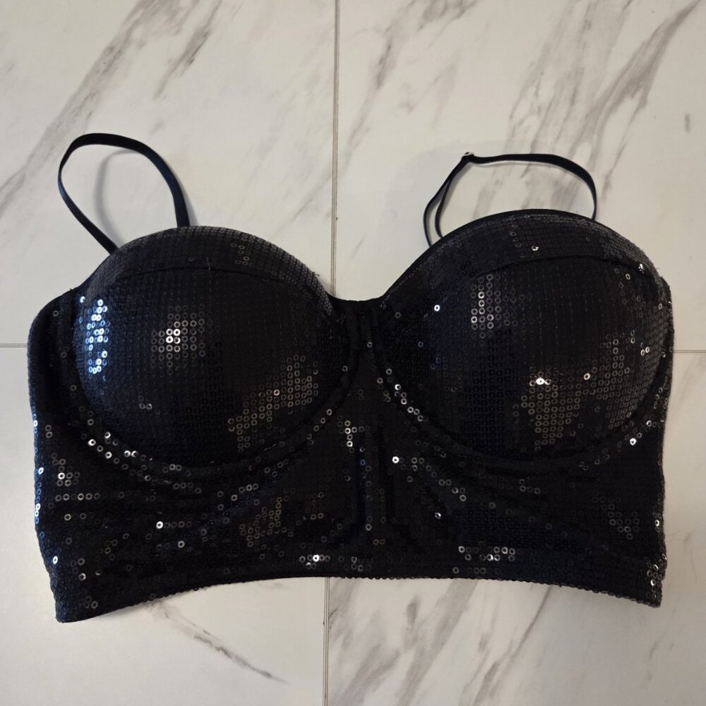 Black Sequin Bustier Crop Top Party Clubwear Women’s Size M/L Design Intimo